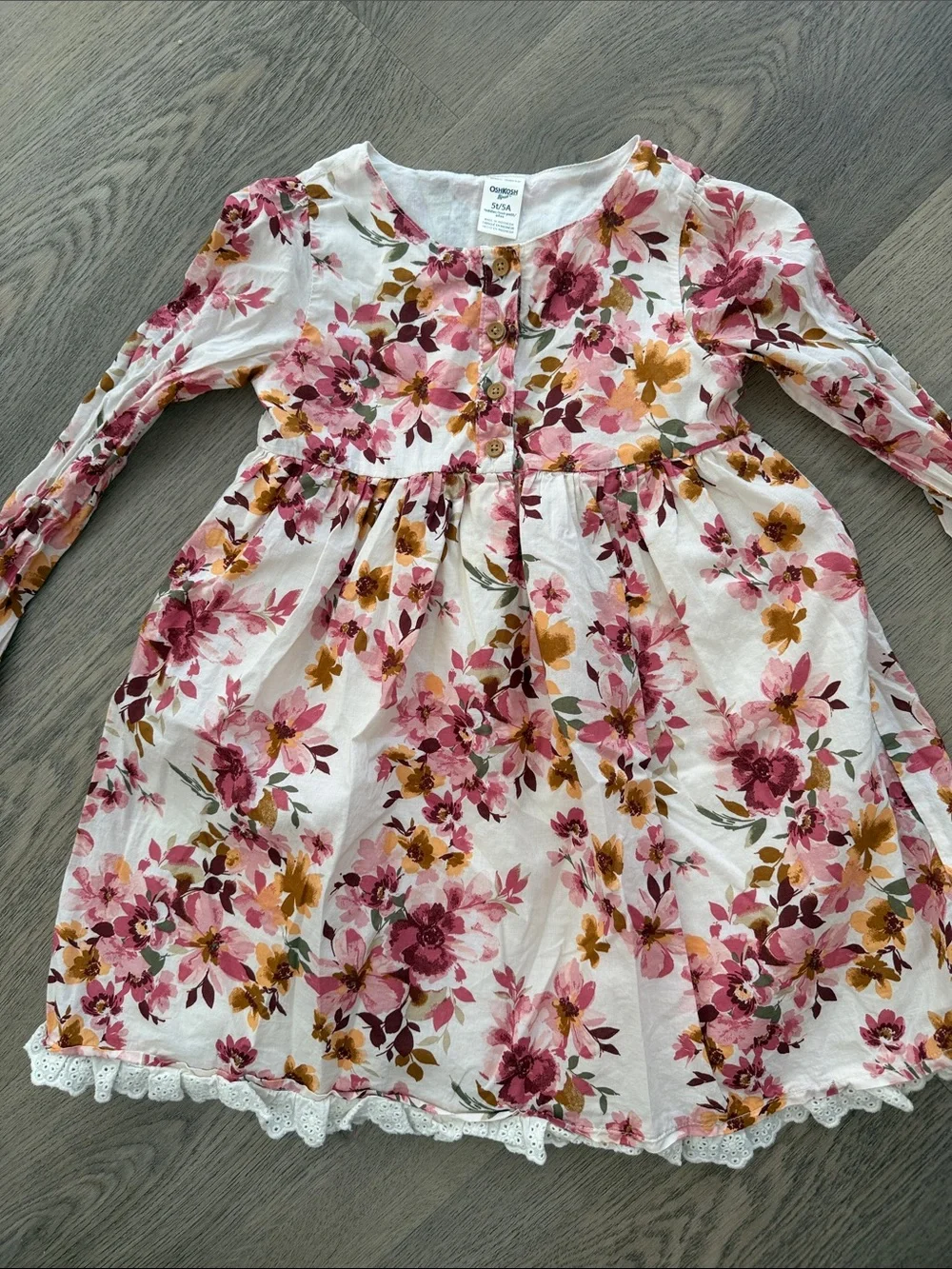 Old Navy Floral Long-Sleeve Dress in Pink, Mustard & Cream